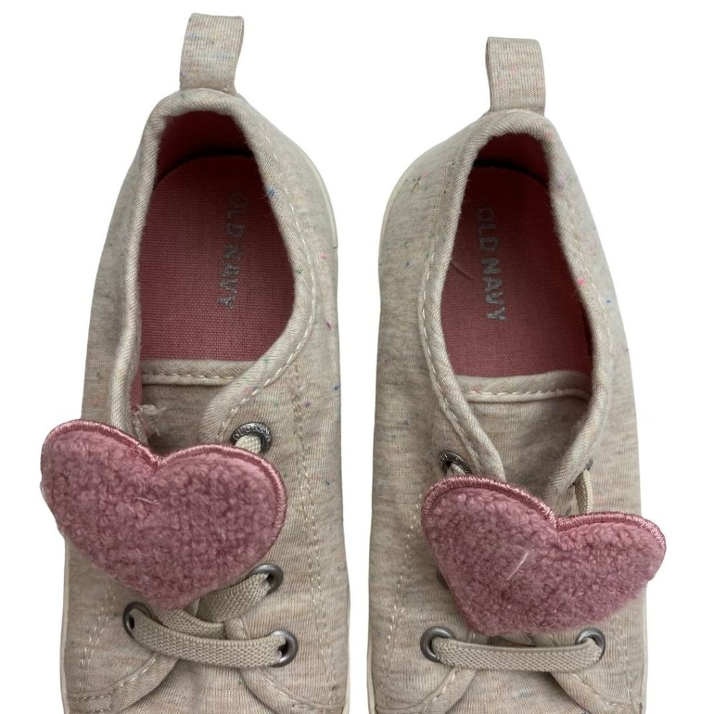 Old Navy Cream with Pink Heart Girls' Sneaker Size 10 - Picture 2 of 5